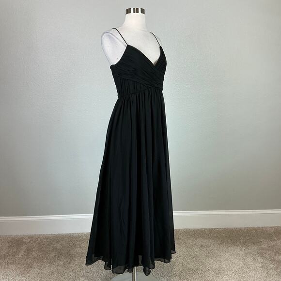 Mac Duggal Black Chiffon Cocktail Dress Size 6 Sleeveless V-Neck Midi A-Line - Picture 2 of 13